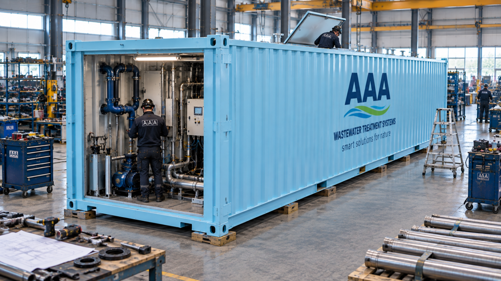 AAA wastewater treatment system during assembly at the in-house manufacturing facility