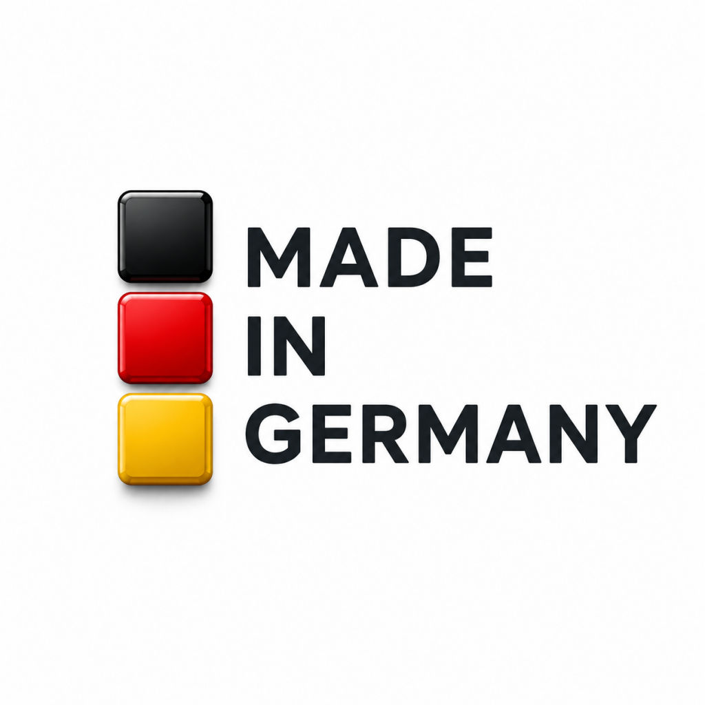 Made in Germany quality symbol in black, red and gold