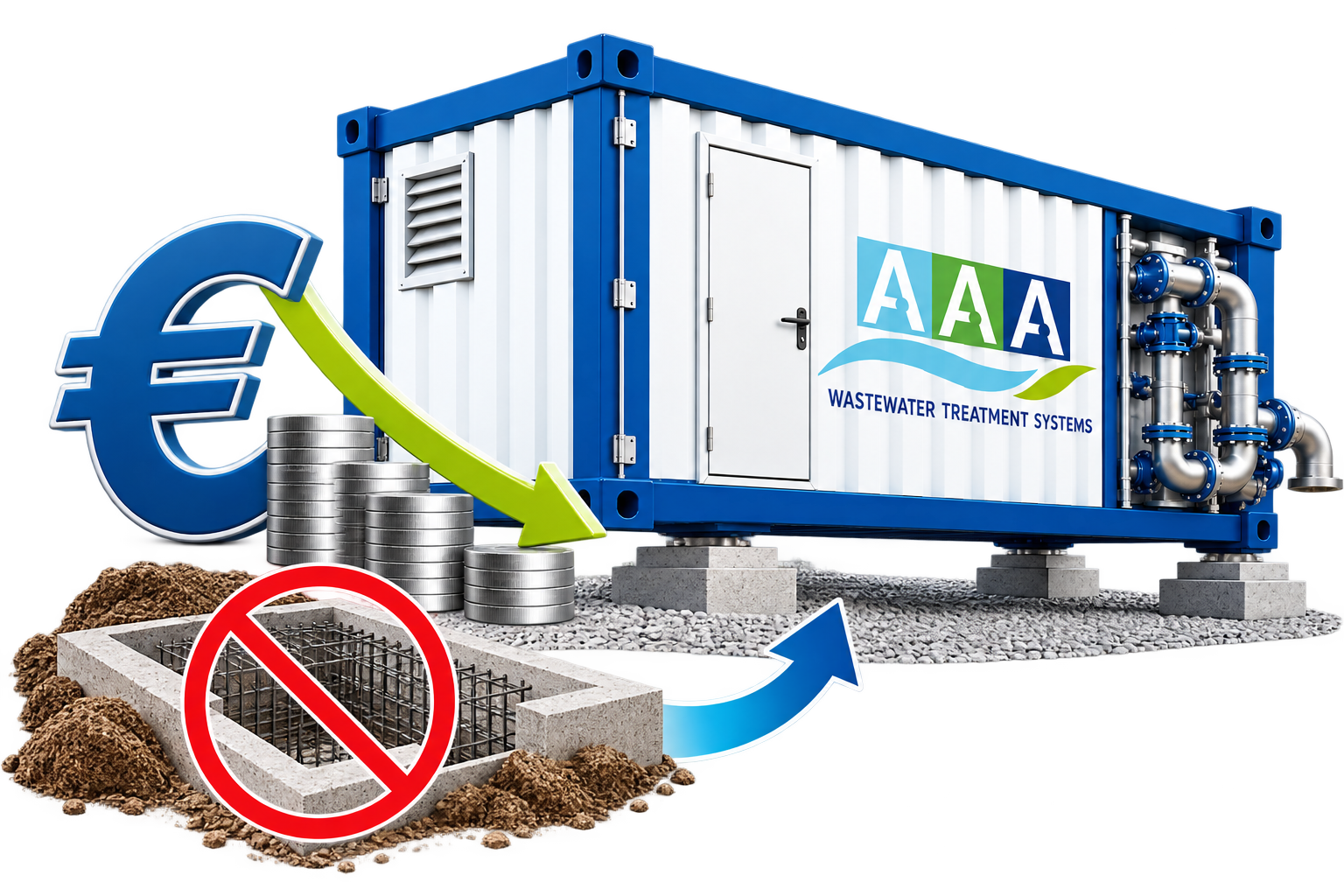 Containerized wastewater treatment system illustrating reduced installation and construction costs