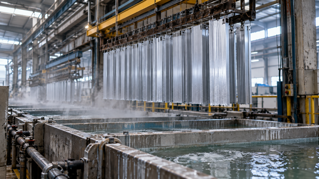 Aluminium surface treatment line with industrial process water tanks