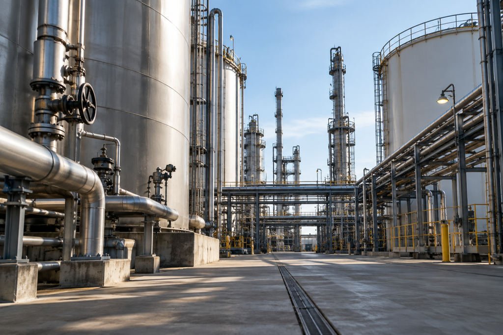 Oil and gas petrochemical facility with industrial process water systems