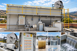 Photo collage documenting an AAA wastewater treatment project for a food processing facility in İzmir, Türkiye.