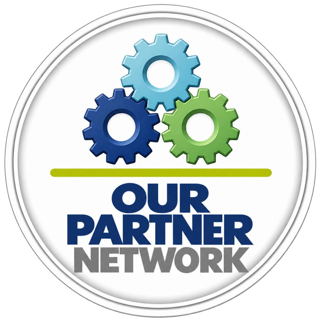 The AAA Partner Network badge with three interlocking gears in light blue, dark blue and green.